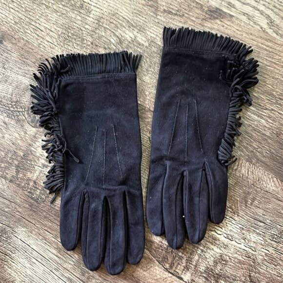 Carolina Amato Suede Fringe Gloves VTG - Picture 1 of 6